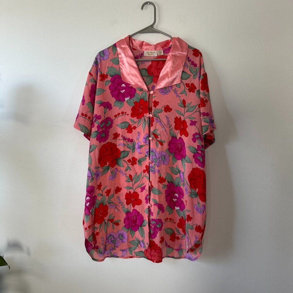 Victoria's Secret Vintage Gold Label Pink Floral Night Shirt Pajama Top